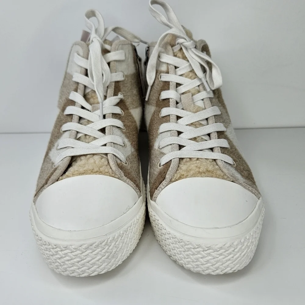 Dolce Vita Veola Plaid Cream-Tan Leather Fabric Hi-Top Casual Sneakers Sz 10